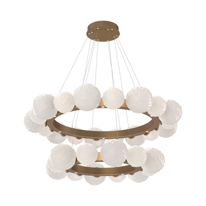 Gaia Two-Tier Radial Ring LED Chandelier in Novel Brass/White Blown Glass.