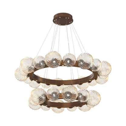 Gaia Two-Tier Radial Ring LED Chandelier in Oil Rubbed Bronze/Amber Blown Glass.