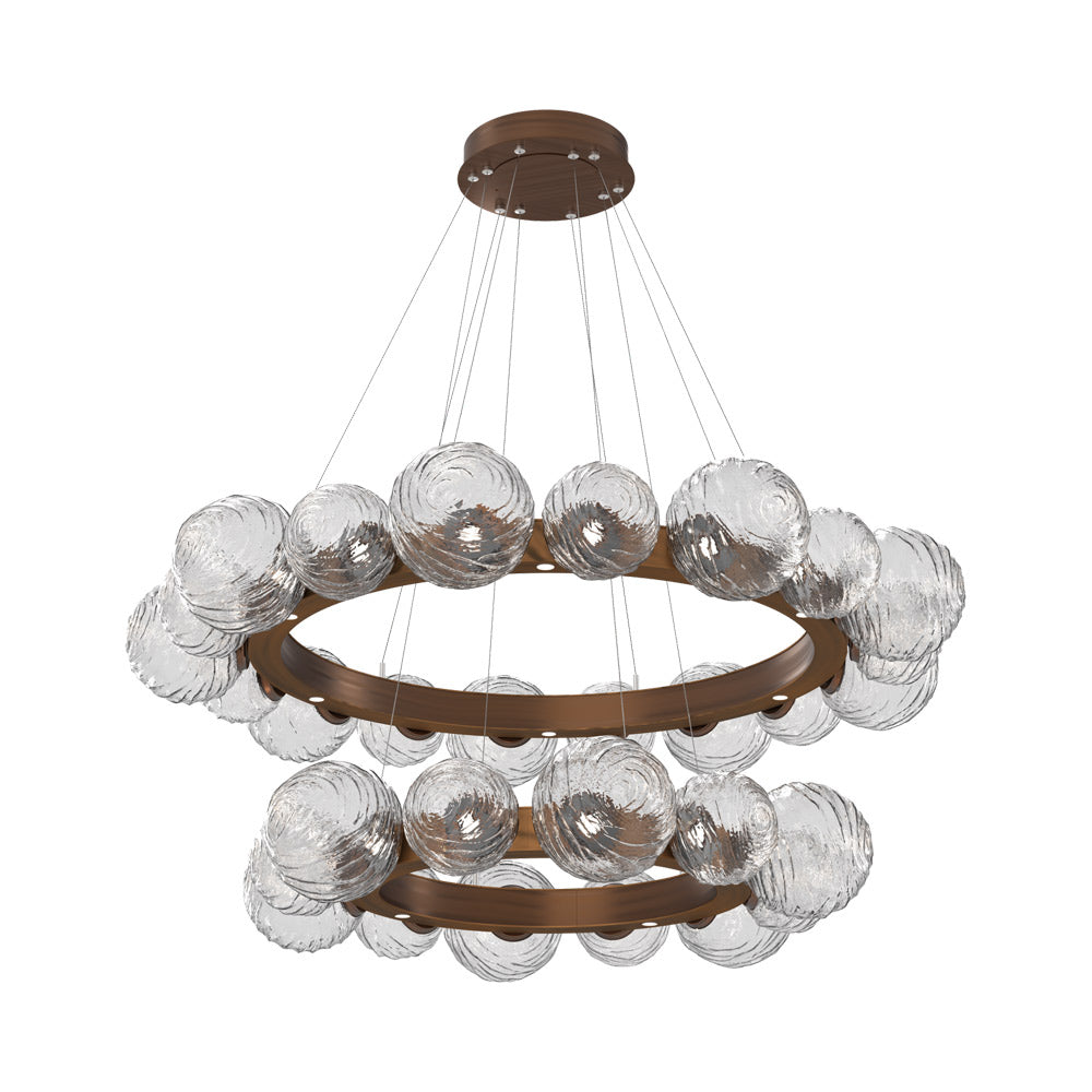 Gaia Two-Tier Radial Ring LED Chandelier in Oil Rubbed Bronze/Clear Blown Glass.