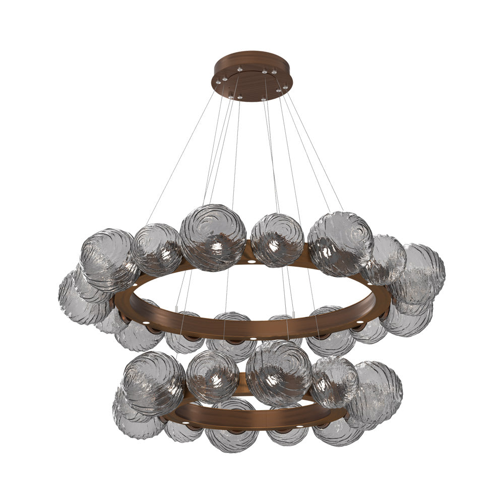 Gaia Two-Tier Radial Ring LED Chandelier in Oil Rubbed Bronze/Smoke Blown Glass.