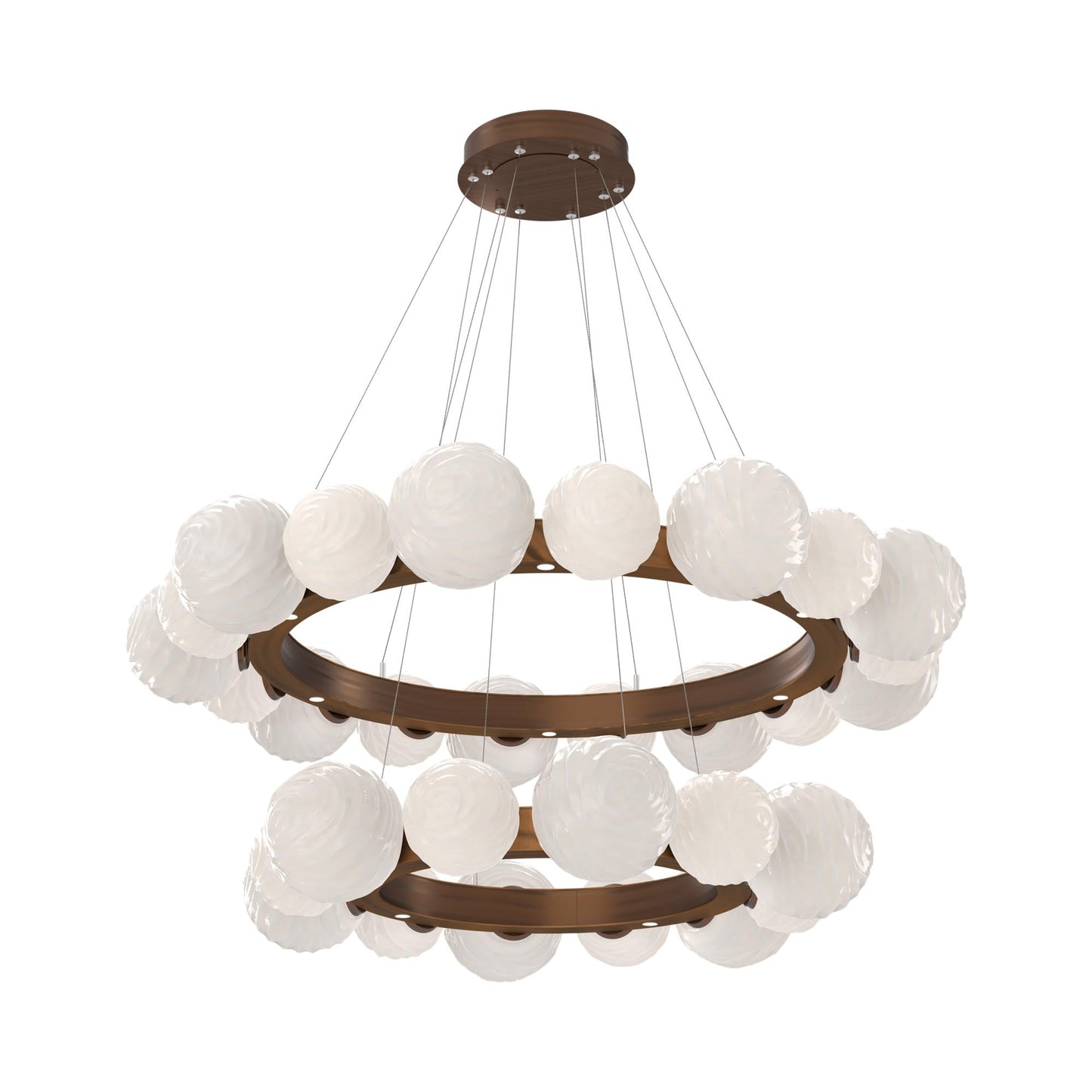 Gaia Two-Tier Radial Ring LED Chandelier in Oil Rubbed Bronze/White Blown Glass.
