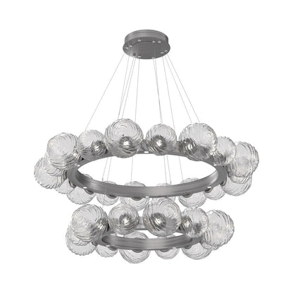 Gaia Two-Tier Radial Ring LED Chandelier in Satin Nickel/Clear Blown Glass.