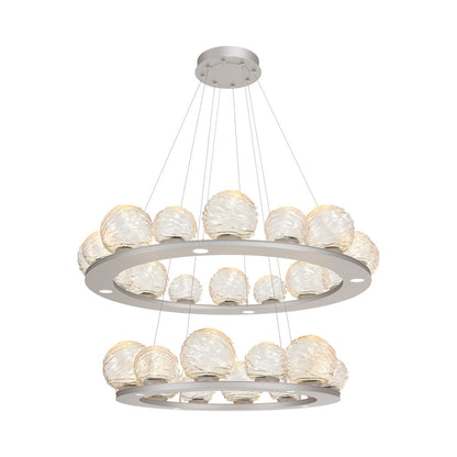 Gaia Two-Tier Ring LED Chandelier in Beige Silver/Amber Blown Glass.
