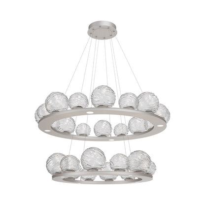 Gaia Two-Tier Ring LED Chandelier in Beige Silver/Clear Blown Glass.