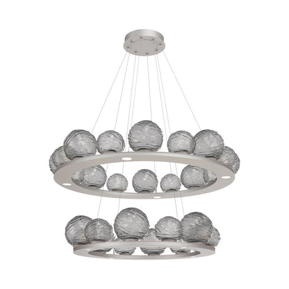Gaia Two-Tier Ring LED Chandelier in Beige Silver/Smoke Blown Glass.
