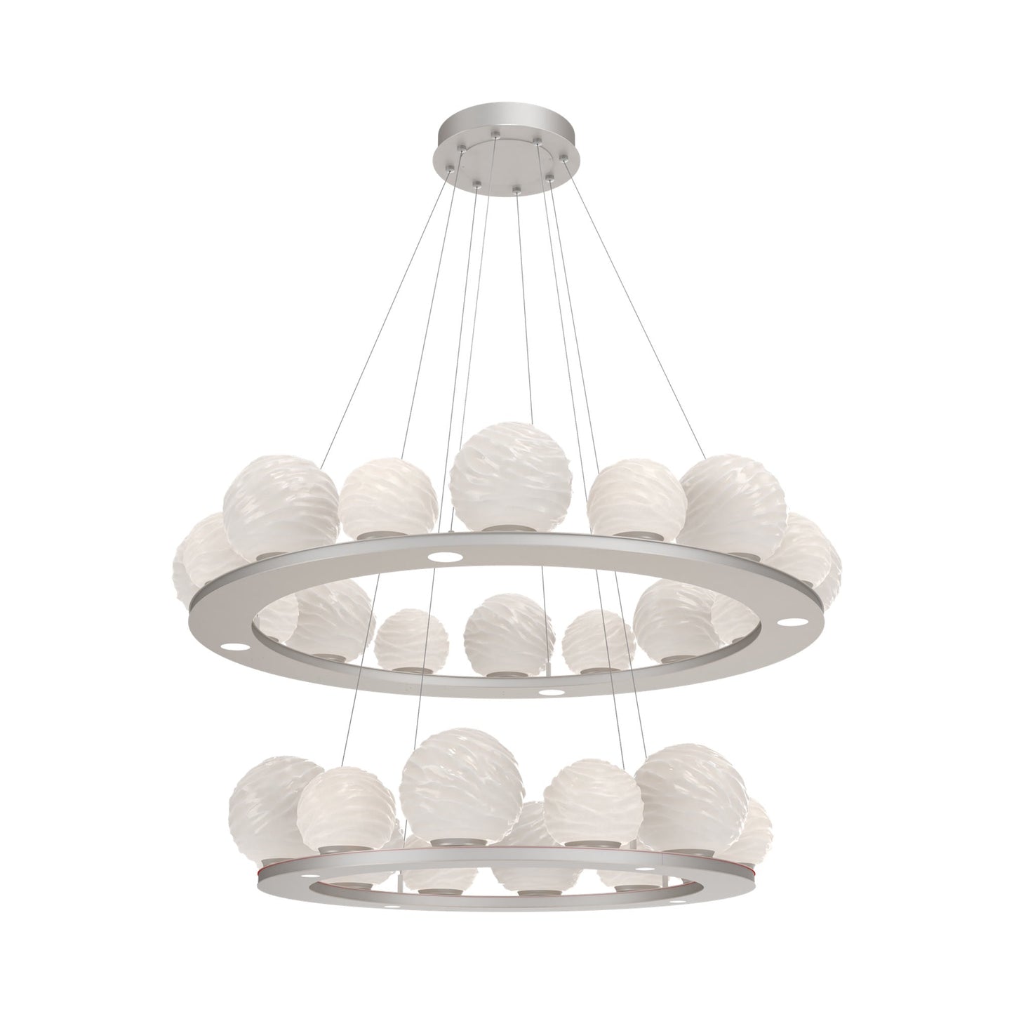 Gaia Two-Tier Ring LED Chandelier in Beige Silver/White Blown Glass.