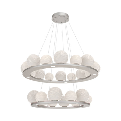 Gaia Two-Tier Ring LED Chandelier in Beige Silver/White Blown Glass.