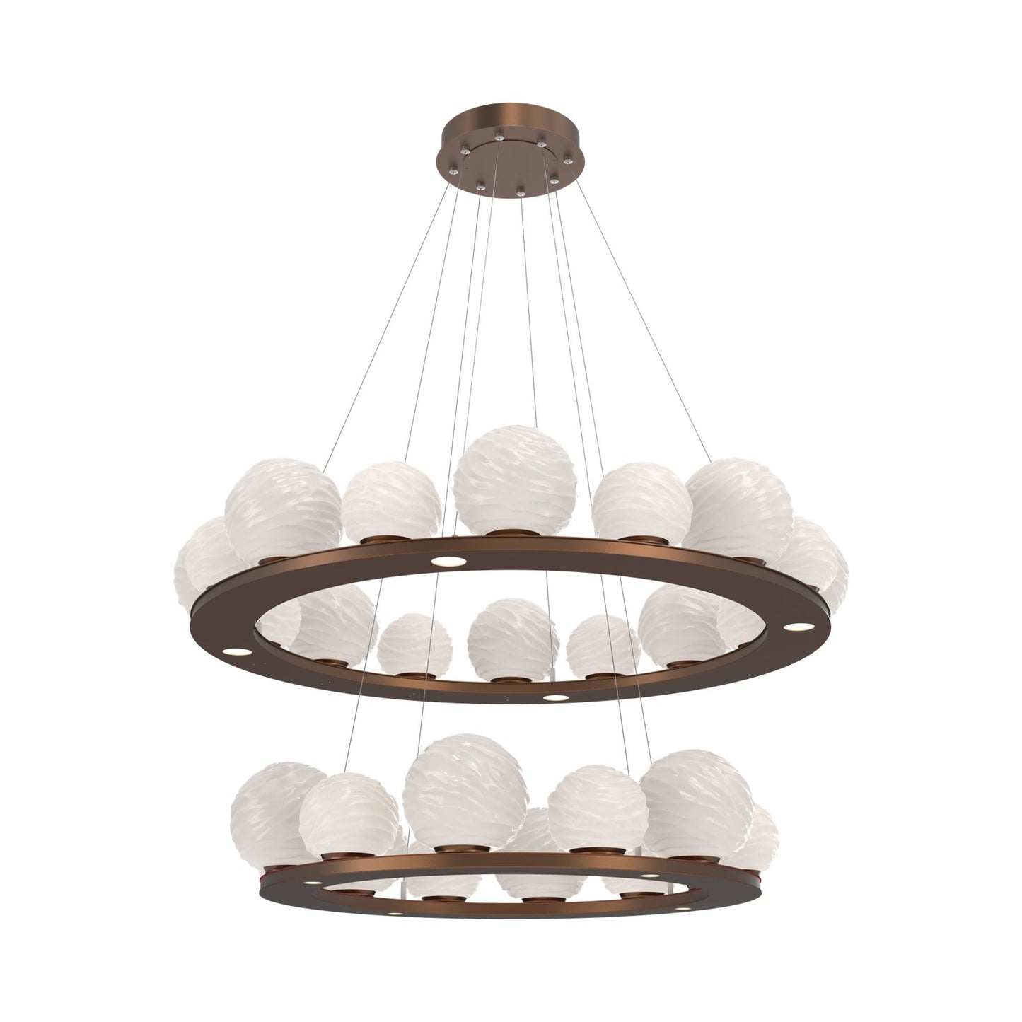 Gaia Two-Tier Ring LED Chandelier in Burnished Bronze/White Blown Glass.