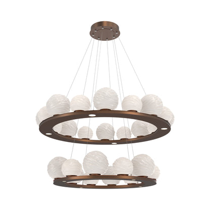Gaia Two-Tier Ring LED Chandelier in Burnished Bronze/White Blown Glass.