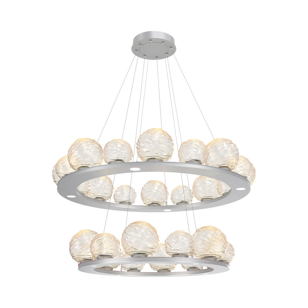 Gaia Two-Tier Ring LED Chandelier in Classic Silver/Amber Blown Glass.