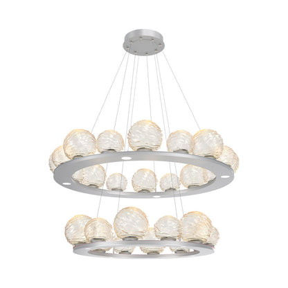 Gaia Two-Tier Ring LED Chandelier in Classic Silver/Amber Blown Glass.