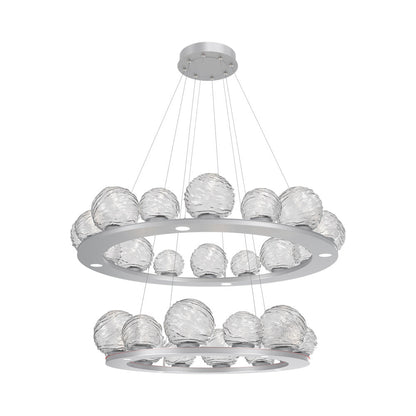 Gaia Two-Tier Ring LED Chandelier in Classic Silver/Clear Blown Glass.