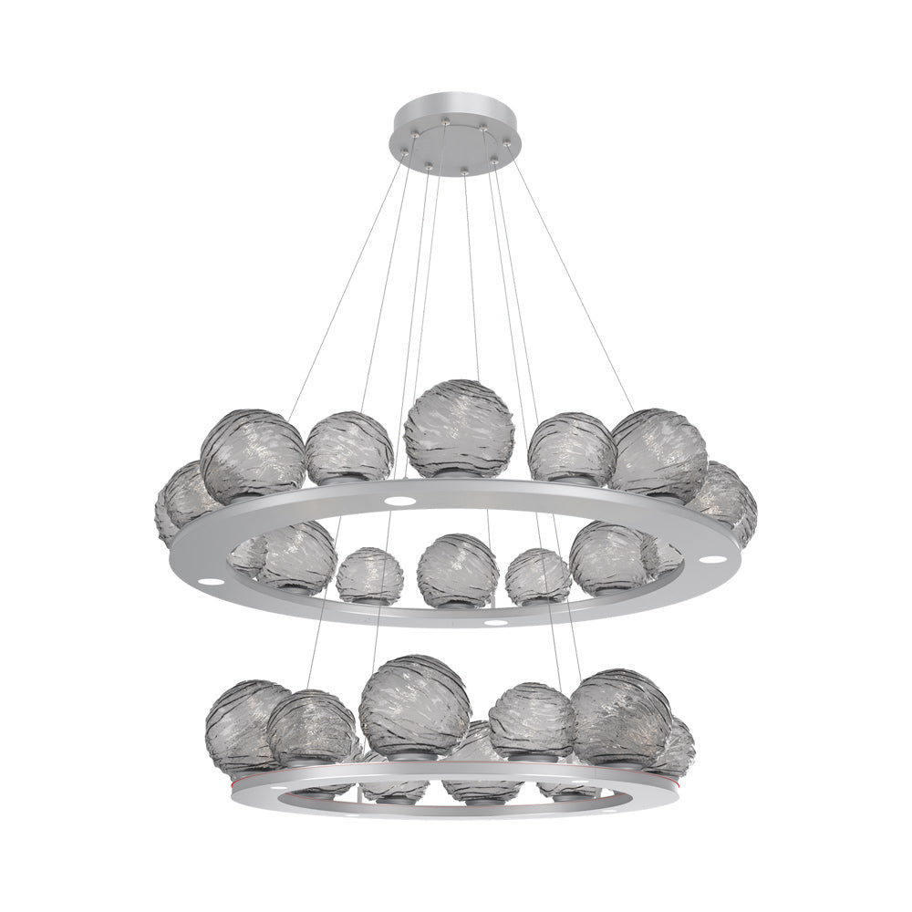 Gaia Two-Tier Ring LED Chandelier in Classic Silver/Smoke Blown Glass.