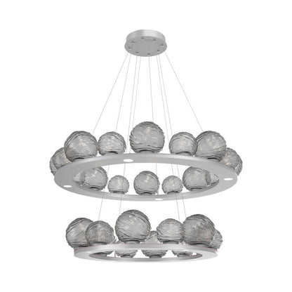 Gaia Two-Tier Ring LED Chandelier in Classic Silver/Smoke Blown Glass.