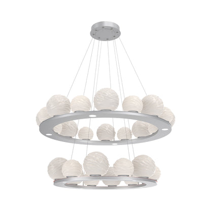 Gaia Two-Tier Ring LED Chandelier in Classic Silver/White Blown Glass.