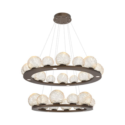 Gaia Two-Tier Ring LED Chandelier in Flat Bronze/Amber Blown Glass.