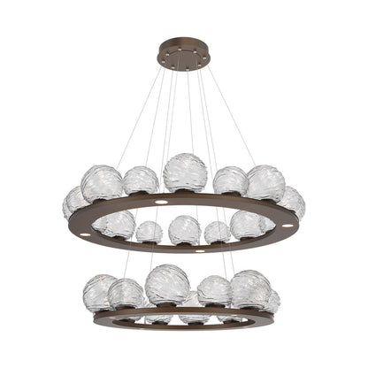 Gaia Two-Tier Ring LED Chandelier in Flat Bronze/Clear Blown Glass.