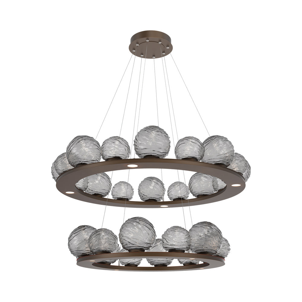 Gaia Two-Tier Ring LED Chandelier in Flat Bronze/Smoke Blown Glass.