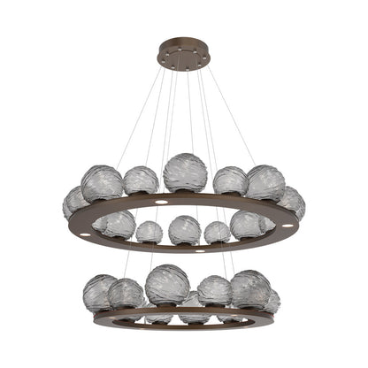 Gaia Two-Tier Ring LED Chandelier in Flat Bronze/Smoke Blown Glass.