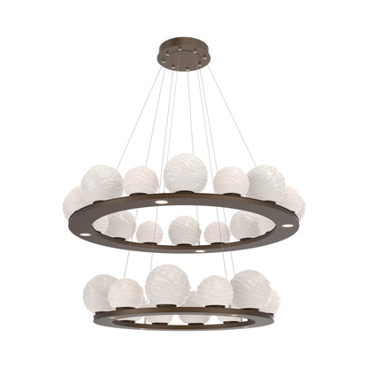 Gaia Two-Tier Ring LED Chandelier in Flat Bronze/White Blown Glass.