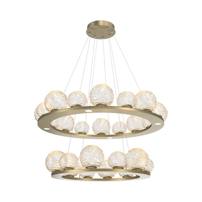 Gaia Two-Tier Ring LED Chandelier in Gilded Brass/Amber Blown Glass.