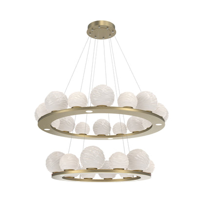 Gaia Two-Tier Ring LED Chandelier in Gilded Brass/White Blown Glass.