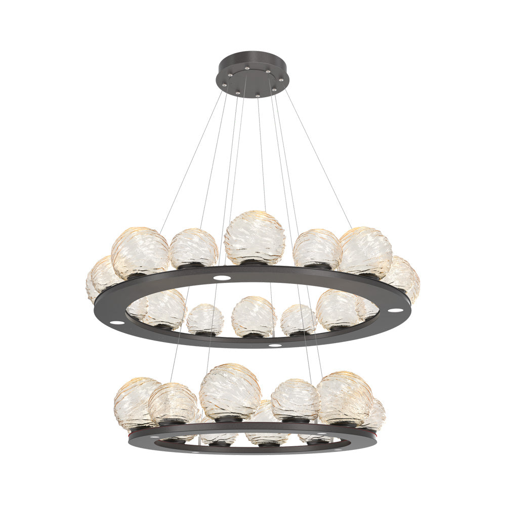 Gaia Two-Tier Ring LED Chandelier in Graphite/Amber Blown Glass.