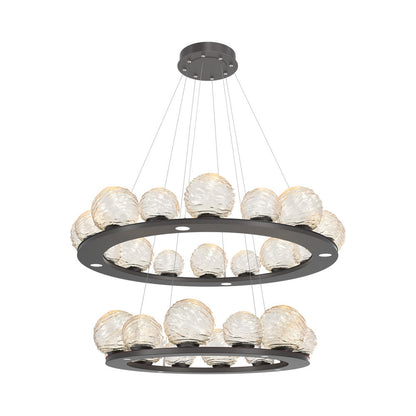Gaia Two-Tier Ring LED Chandelier in Graphite/Amber Blown Glass.
