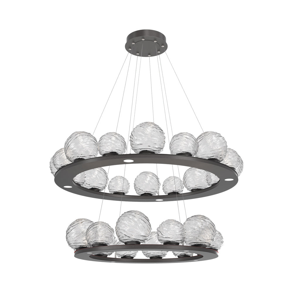 Gaia Two-Tier Ring LED Chandelier in Graphite/Clear Blown Glass.