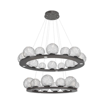 Gaia Two-Tier Ring LED Chandelier in Graphite/Clear Blown Glass.