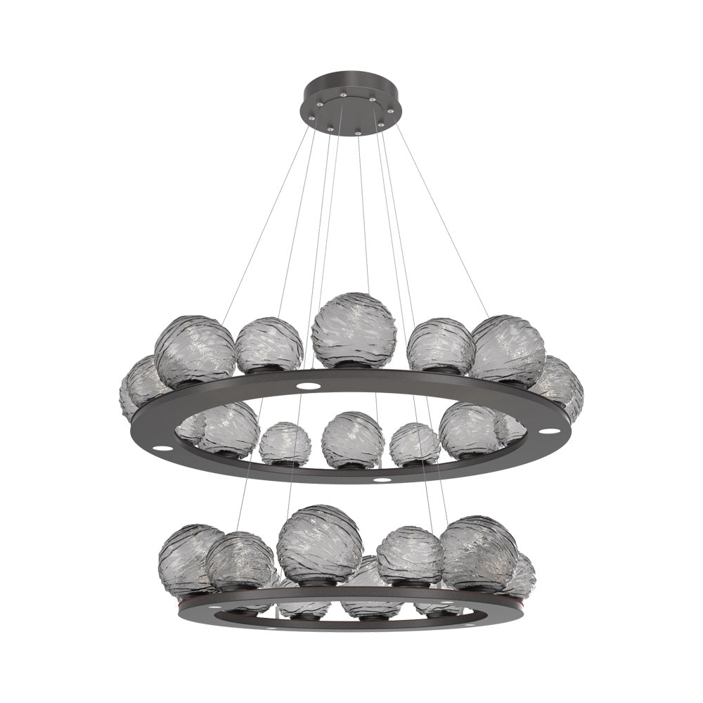 Gaia Two-Tier Ring LED Chandelier in Graphite/Smoke Blown Glass.