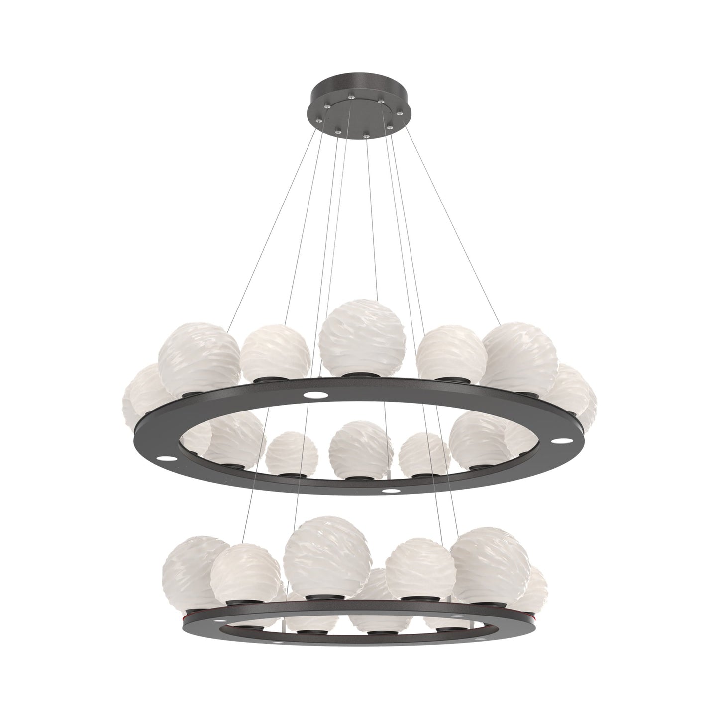 Gaia Two-Tier Ring LED Chandelier in Graphite/White Blown Glass.