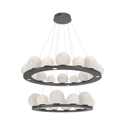 Gaia Two-Tier Ring LED Chandelier in Graphite/White Blown Glass.