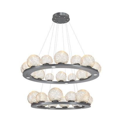 Gaia Two-Tier Ring LED Chandelier in Gunmetal/Amber Blown Glass.