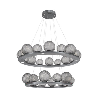 Gaia Two-Tier Ring LED Chandelier in Gunmetal/Smoke Blown Glass.