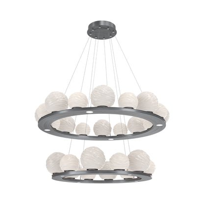 Gaia Two-Tier Ring LED Chandelier in Gunmetal/White Blown Glass.