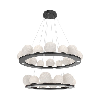 Gaia Two-Tier Ring LED Chandelier in Matte Black/White Blown Glass.