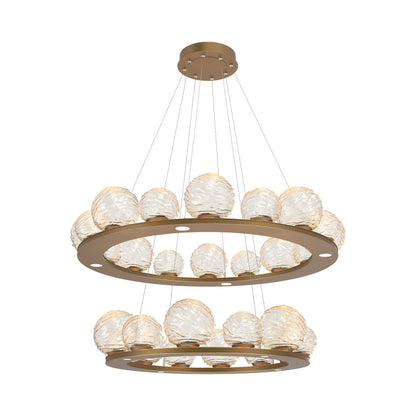 Gaia Two-Tier Ring LED Chandelier in Novel Brass/Amber Blown Glass.