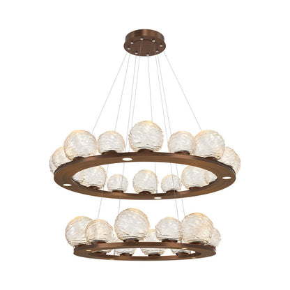 Gaia Two-Tier Ring LED Chandelier in Oil Rubbed Bronze/Amber Blown Glass.