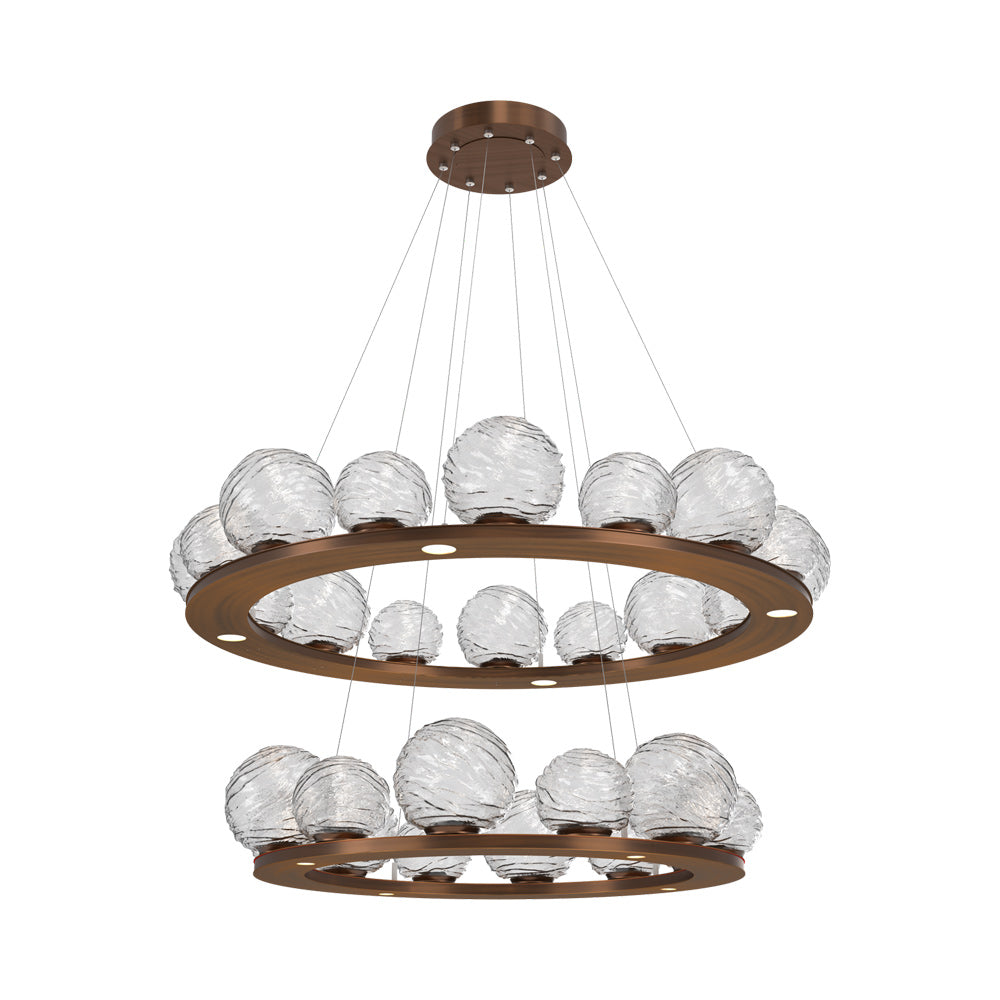Gaia Two-Tier Ring LED Chandelier in Oil Rubbed Bronze/Clear Blown Glass.