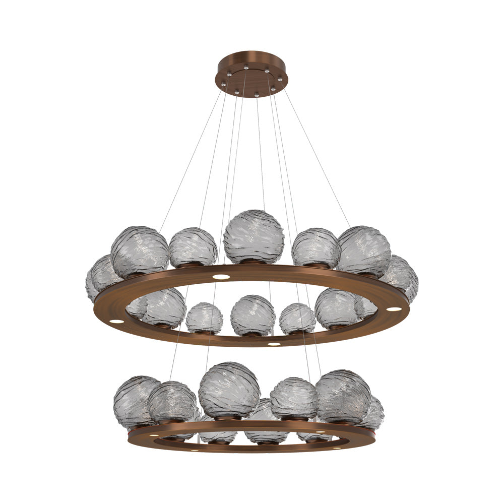 Gaia Two-Tier Ring LED Chandelier in Oil Rubbed Bronze/Smoke Blown Glass.