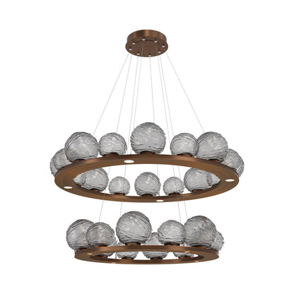 Gaia Two-Tier Ring LED Chandelier in Oil Rubbed Bronze/Smoke Blown Glass.