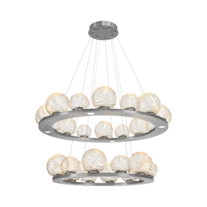 Gaia Two-Tier Ring LED Chandelier in Satin Nickel/Amber Blown Glass.