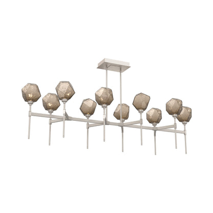 Gem Belvedere Linear LED Chandelier in Beige Silver/Bronze Blown Glass (68.9-Inch).