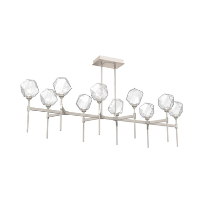 Gem Belvedere Linear LED Chandelier in Beige Silver/Clear Blown Glass (68.9-Inch).