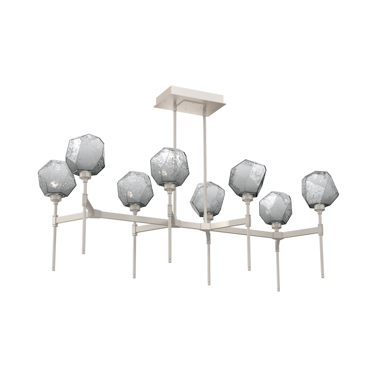 Gem Belvedere Linear LED Chandelier in Beige Silver/Smoke Blown Glass (50.4-Inch).