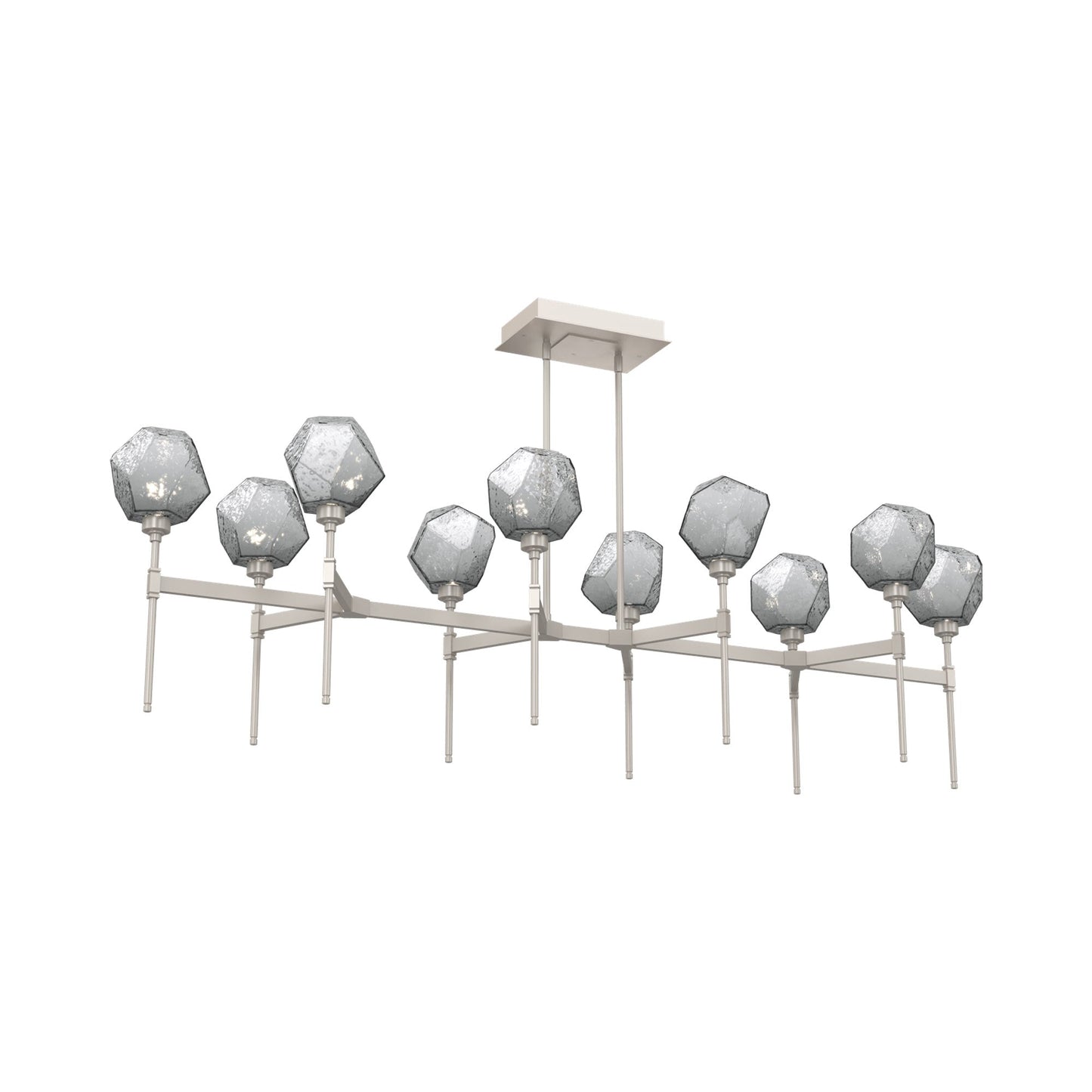 Gem Belvedere Linear LED Chandelier in Beige Silver/Smoke Blown Glass (68.9-Inch).