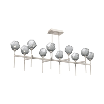 Gem Belvedere Linear LED Chandelier in Beige Silver/Smoke Blown Glass (68.9-Inch).