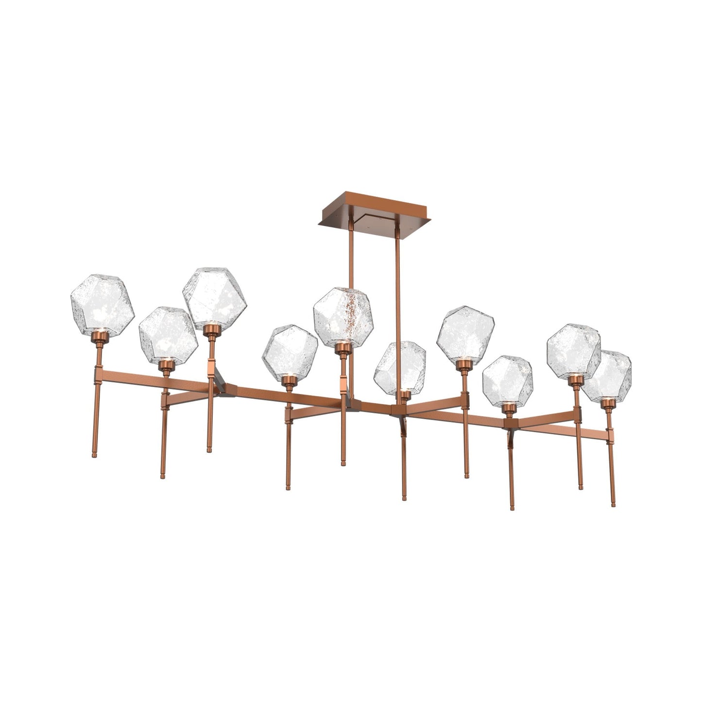 Gem Belvedere Linear LED Chandelier in Burnished Bronze/Clear Blown Glass (68.9-Inch).