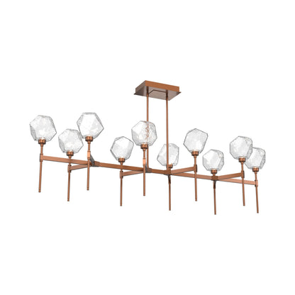 Gem Belvedere Linear LED Chandelier in Burnished Bronze/Clear Blown Glass (68.9-Inch).